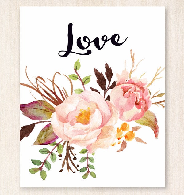 Set of Four Printable Art Prints Floral Watercolor Wall Art | Etsy