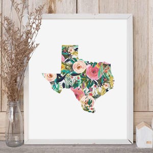 Stampa artistica floreale ad acquerello del Texas - Download digitale colorato per la decorazione della casa