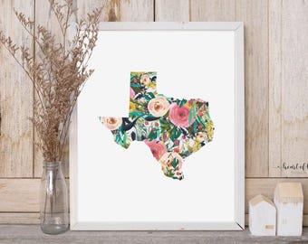 Texas Watercolor Floral Art Print - Colorful Digital Download Home Decor