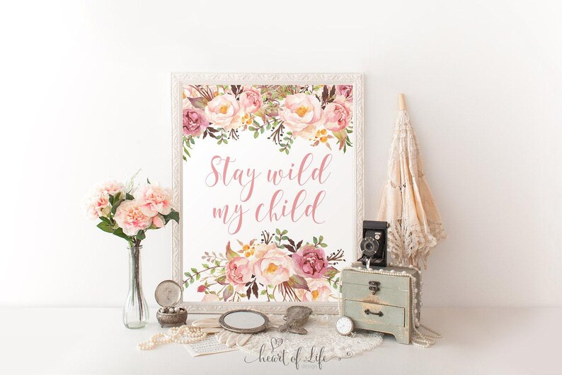 Floral Nursery Wall Art Set – “Stay Wild My Child” Quote, Set of 3 Prints for Girls Room, 11x14 Printable Gallery Wall, Instant Download image 5