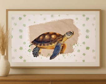 Sea Turtle Frame TV Art | Green Floral Ocean Nursery Display | Digital Turtle Print for Frame TVs