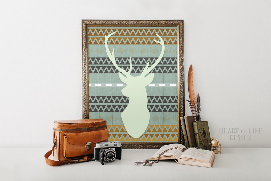 Printable Art Deer Head Art Print Tribal Deer Head Wall Decor - Etsy