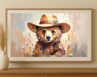 Baby Bear Frame TV Art: Rustic Wheatfield Display (Digital Download)