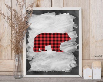 Plaid Bear Nursery Art: Rustic Cabin Printable (Digital Download)