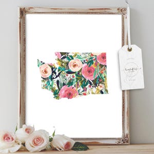 State Silhouette Printable - Washington State Colorful Floral Collage - Instant Download Gift