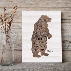 Joshua 1 9 Bear Nursery Scripture Printable Art Bear Silhouette Wall Art Woodland Nursery Decor Do Not Be Afraid Bible