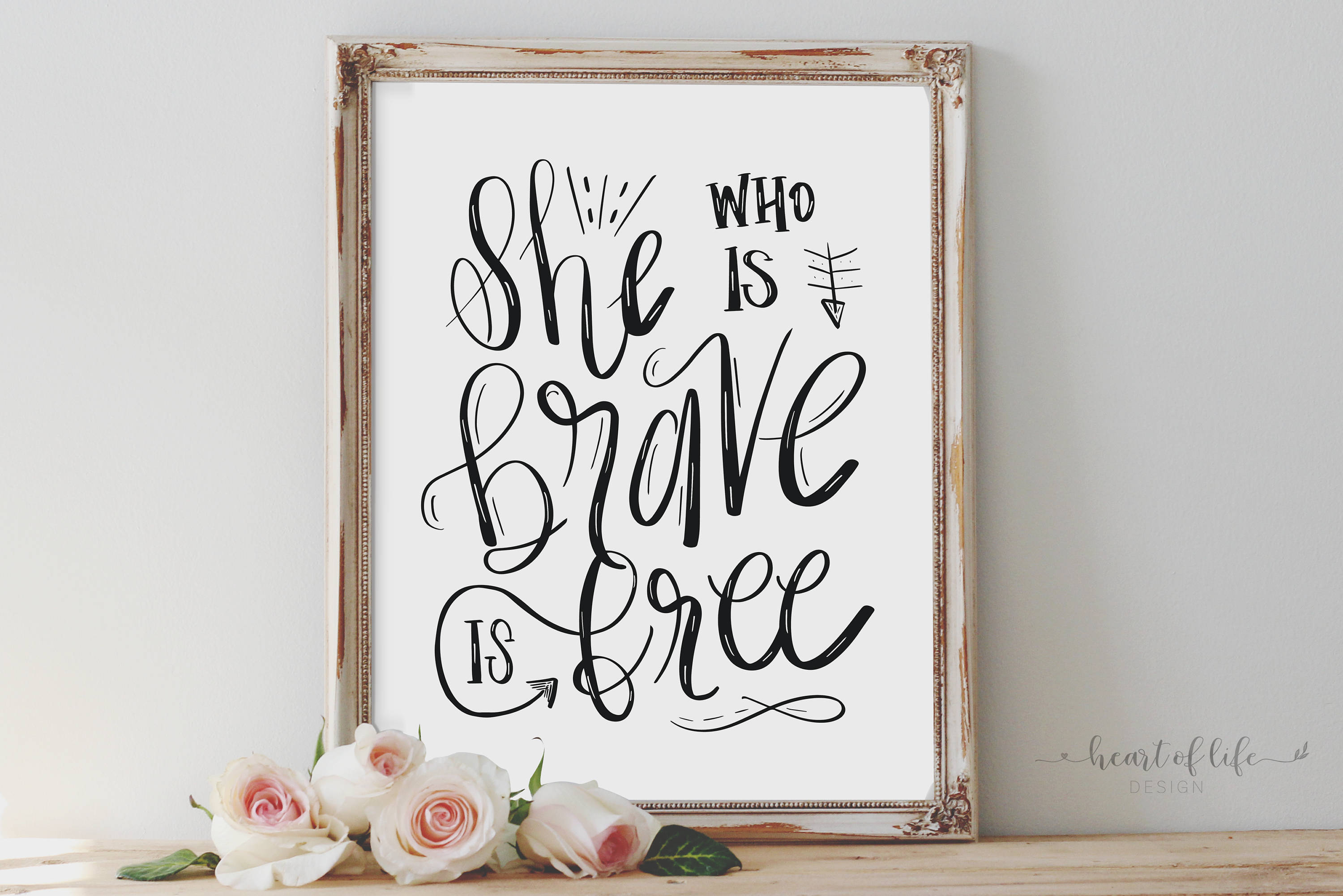 Printable Art She Who Is Brave Is Free Hand Lettered Quote | Etsy