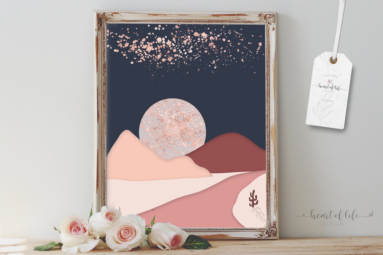 Mountain Printable Abstract Wall Art Navy and Pink Wall Etsy