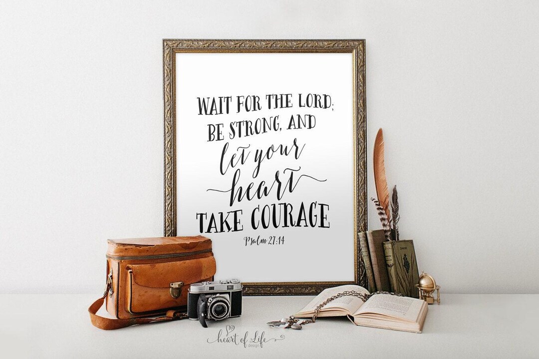 Psalm 27:14 Scripture Wall Art – Inspirational Black and White Bible ...