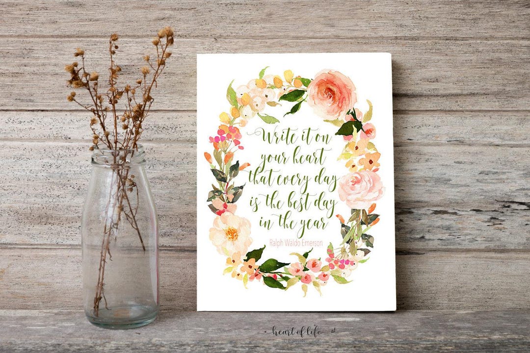 Emerson Quote Print: Watercolor Floral Wreath (digital Download) - Etsy