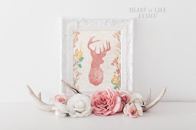 Printable Art Deer Head Print Woodland Girl Nursery Art Deer Etsy