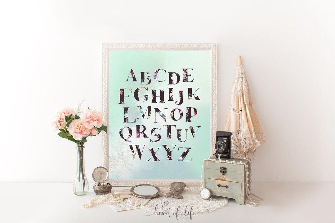 Floral Alphabet Nursery Print: Girl's Room Wall Art (digital Download ...