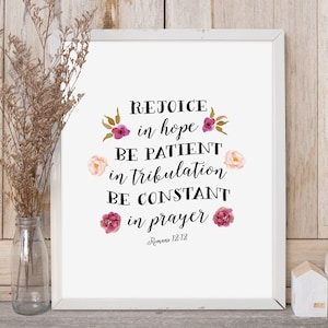 Romans 12:12 Scripture Printable – “Be Joyful in Hope” Bible Verse Wall Art – Encouraging Christian Digital Download