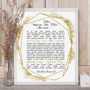 The Man in the Arena Gold Quote Printable – Theodore Roosevelt Motivational Wall Art for Office or Gift
