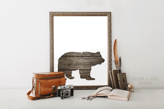 Grizzly Bear Printable Wall Art – Minimal Woodland Animal Decor for Nursery or Rustic Cabin, Instant Digital Download Bear Silhouette Print