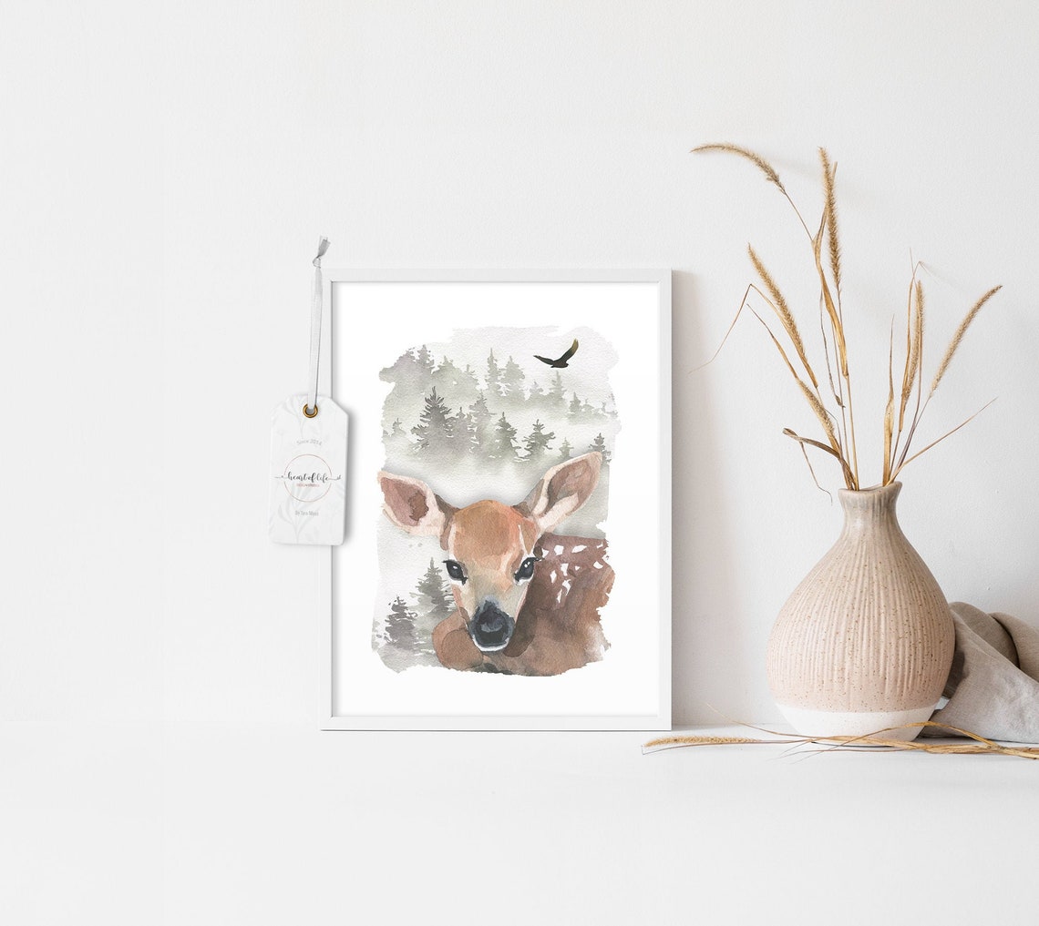 Deer Print Nursery Wall Art Decor Woodland Baby Animals | Etsy