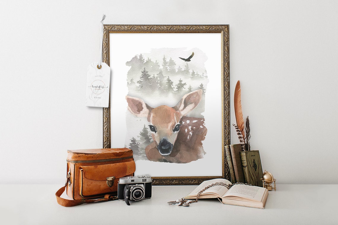 Deer Print Nursery Wall Art Decor Woodland Baby Animals | Etsy