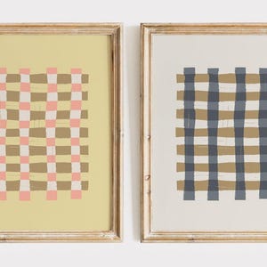 Plaid Farmhouse Wall Art Set – Rustic Pink, Yellow, and Blue Printable Pair – Cozy Digital Decor for Nursery or Country Home