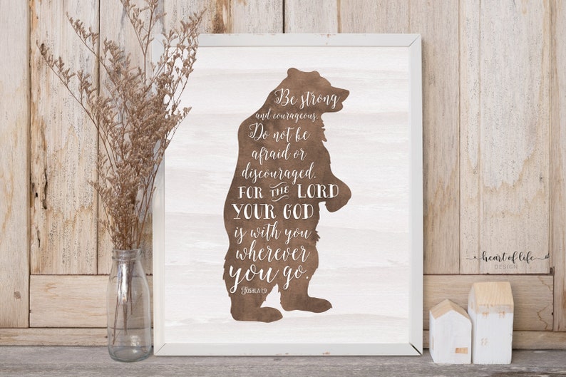 Joshua 1 9 Bear Nursery Scripture Printable ArtBear Silhouette Wall Art Woodland Nursery DecorDo Not Be Afraid Bible Verse Quote image 1