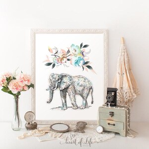 Watercolor Elephant Printable Wall Art – Colorful Nursery Decor for Baby Girl or Boy | Gentle Jungle Animal Art for Safari-Themed Room