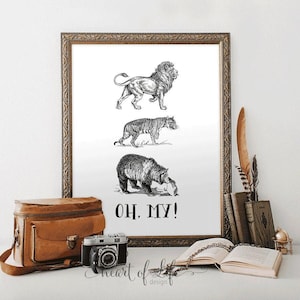 Wizard of Oz Animal Printable Set – Lion, Tiger, Bear Quote Wall Art | Black and White Playroom or Nursery Download