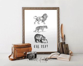 Wizard of Oz Animal Printable Set – Lion, Tiger, Bear Quote Wall Art | Black and White Playroom or Nursery Download