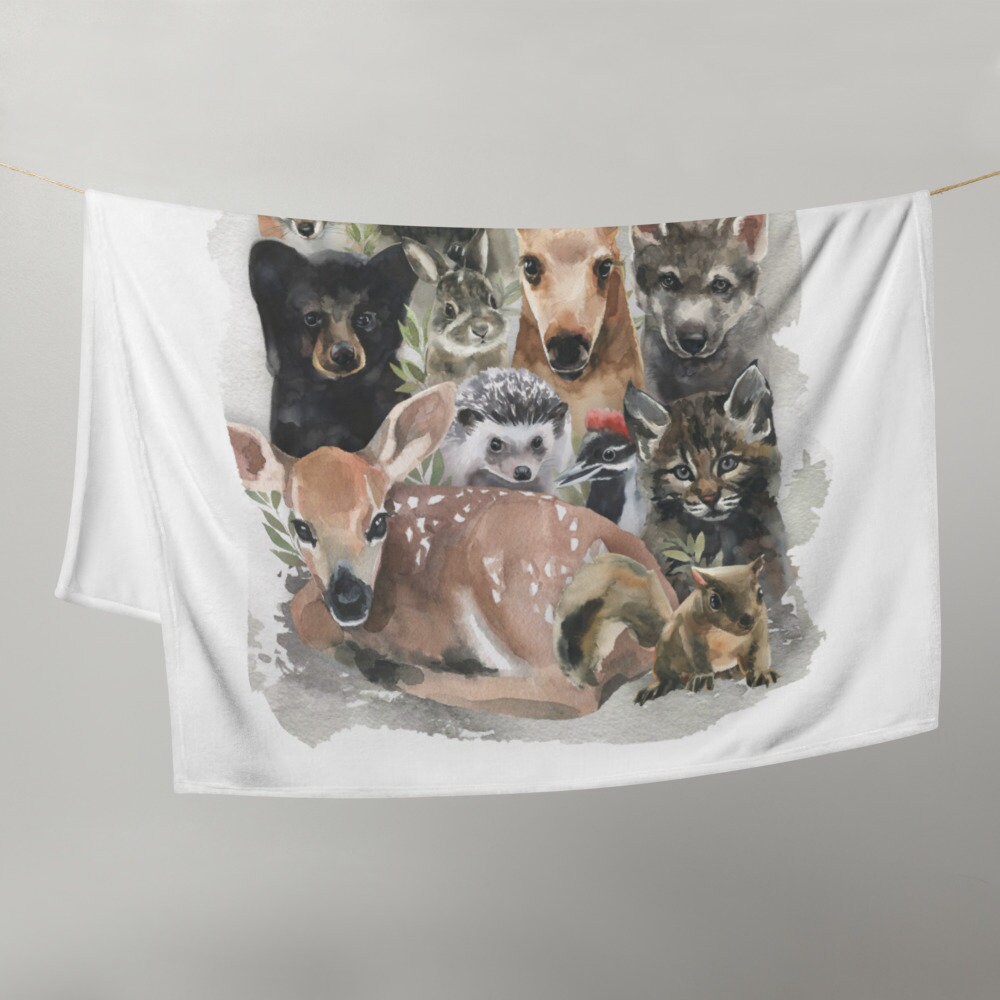 Baby Animal Throw Blanket Decor Woodland Forest Animals Throw Etsy UK