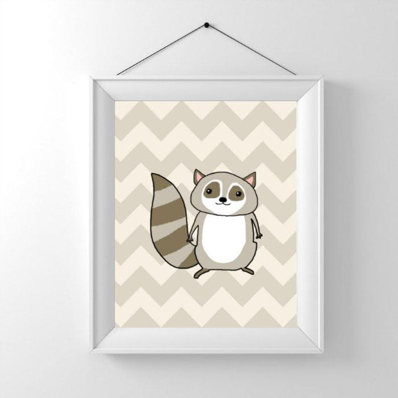 Woodland Nursery Wall Art Set – Printable Bear, Fox, and Raccoon Animal Prints, Neutral Forest Theme for Baby Room (Set of 3) image 5