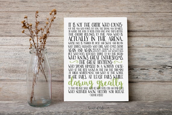 Man in the Arena Printable Office Quote Print Theodore | Etsy