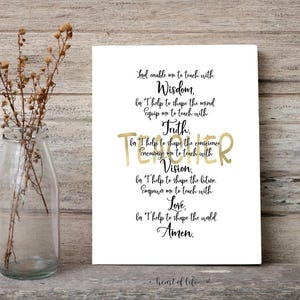 Teacher’s Prayer Printable Wall Art – Inspirational Gift for Teacher, Classroom, or Office – Thoughtful Last-Minute Printable