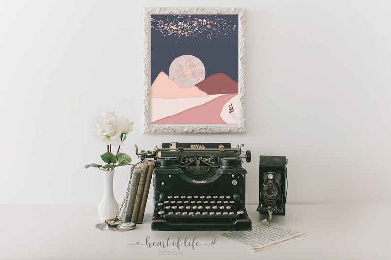 Mountain Printable Abstract Wall Art Navy and Pink Wall Etsy