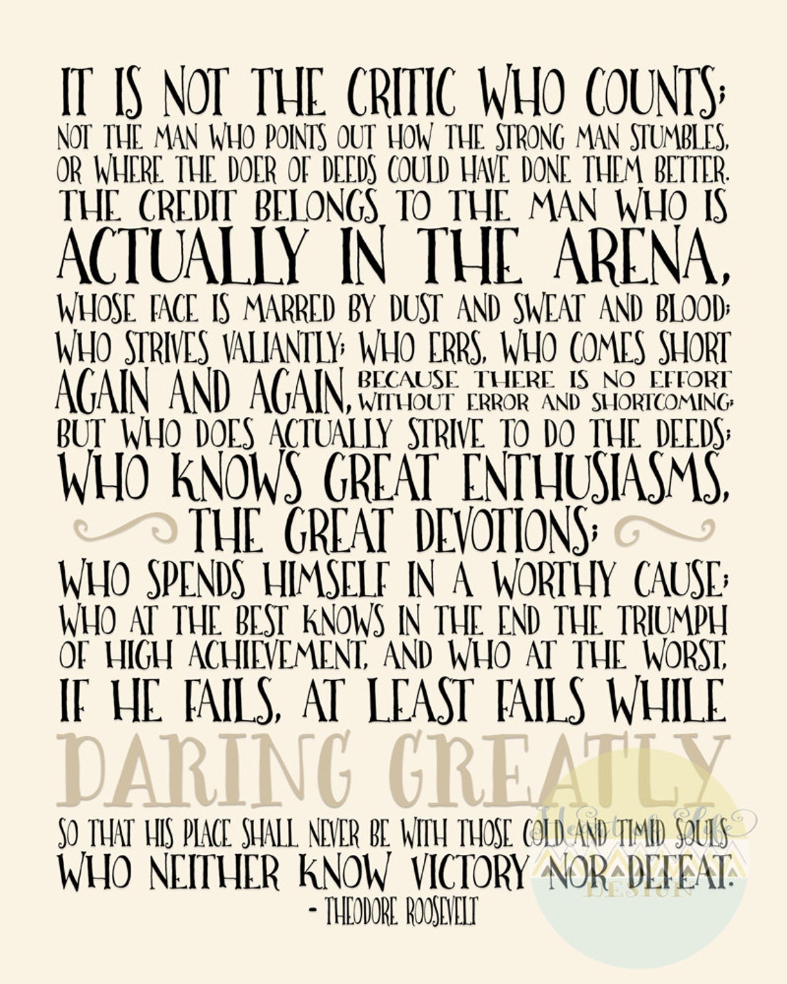 The Man in the Arena Quote Printable Art Inspirational Quote - Etsy
