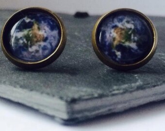 Handmade: Planet Earth - studs/clip-ons/cufflinks - 3 FOR 2 OFFER (Promo code in description!)