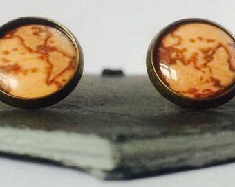 Handmade: Sepia Globe - studs/clip-ons/cufflinks - 3 FOR 2 OFFER (Promo code in description!)