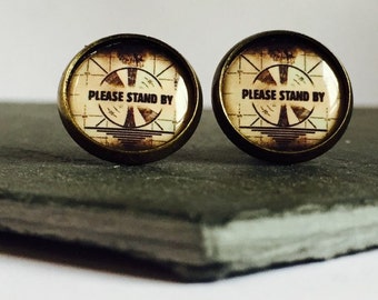 Handmade: Please Stand By - studs/clip-ons/cufflinks - 3 FOR 2 OFFER (Promo code in description!)