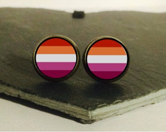 Handmade: Lesbian Pride! - studs/clip-ons/cufflinks - 3 FOR 2 OFFER (Promo code in description!)