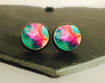 Handmade: Watercolour - studs/clip-ons/cufflinks - 3 FOR 2 OFFER (Promo code in description!)
