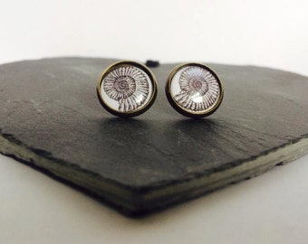 Handmade: Monochrome Ammonite studs/clip-ons/cufflinks - 3 FOR 2 OFFER (Promo code in description!)