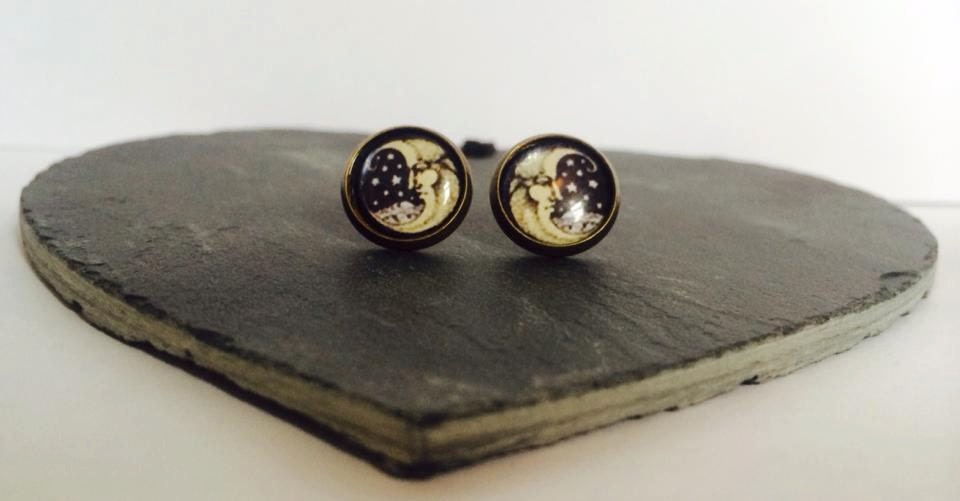 Handmade: Man in the Moon - studs/clip-ons/cufflinks - 3 FOR 2 OFFER (Promo code in description!)