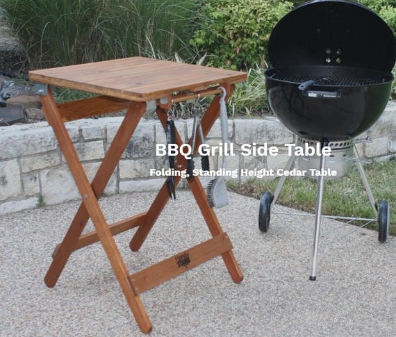 tall standing height grill table rv table outdoor table weber grill table garden table cedar table tiny house furniture folding table foldable standing table