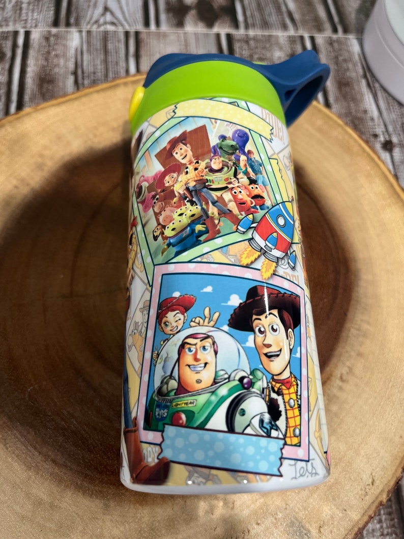Personalized Wood Toy Story Water Bottle, Kids 12 Oz Tumbler, Wood