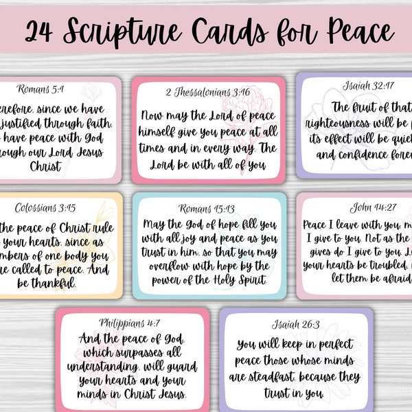 24 PRINTABLE SCRIPTURE CARDS for Peace, Scripture Memorization Cards, Bible Journaling, Bible Verses, Encouraging Scriptures to Learn