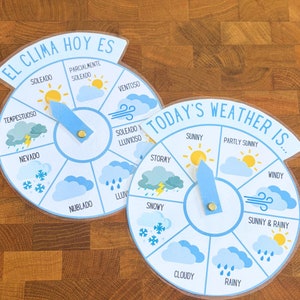 Bundle WHEEL IMPRIMABLE, Météo Montessori, Heure circulaire, Horloge météo, Jardin d'enfants et école, Apprentissage de l'espagnol, Bilingue