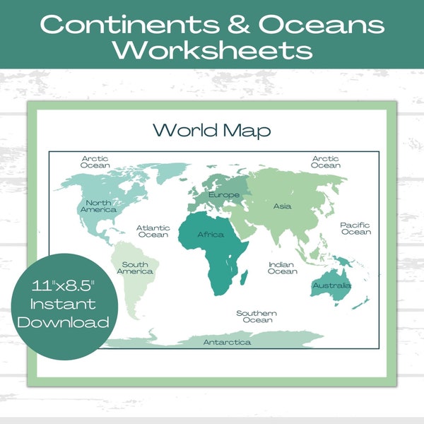 CONTINENTS and OCEANS WORKSHEETS, World Map Worksheets, World Geography, World Map Activity, Map Reading, Printable Homeschool Worksheets