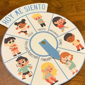 Roue des sentiments espagnols imprimable, sentiments Montessori, temps du cercle des sentiments, espagnol, apprentissage de l'espagnol, roue d'activités émotions pour enfants