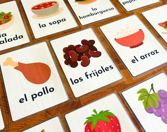 Spanish Food Flashcards: Bilingual Learning Cards for Kids (PDF Download)