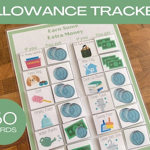 PRINTABLE ALLOWANCE TRACKER, Earn Extra Money Chart, Kid&#39;s Chore Chart, Allowance Tracker for Kids, Visual Responsibility Chart