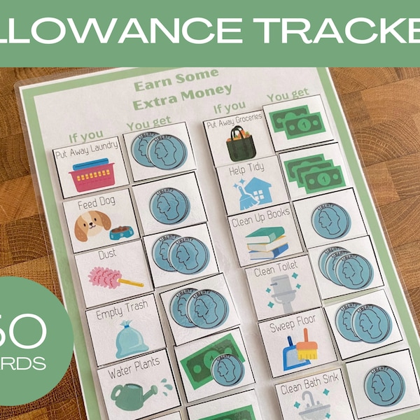 PRINTABLE ALLOWANCE TRACKER, Earn Extra Money Chart, Kid's Chore Chart, Allowance Tracker for Kids, Visual Responsibility Chart