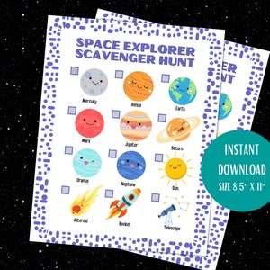 SPACE SCAVENGER HUNT, Space Kids Activity, afdrukbare ruimteactiviteiten voor kinderen, ruimtepret, ruimte afdrukbaar, indoor speurtocht