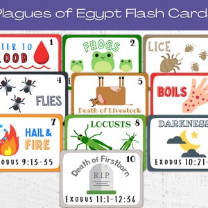 TARJETAS DE LAS 10 PLAGAS DE EGIPTO, Tarjetas de memorización de las Escrituras para niños, Memorización de versículos bíblicos para niños, Escrituras alentadoras para aprender
